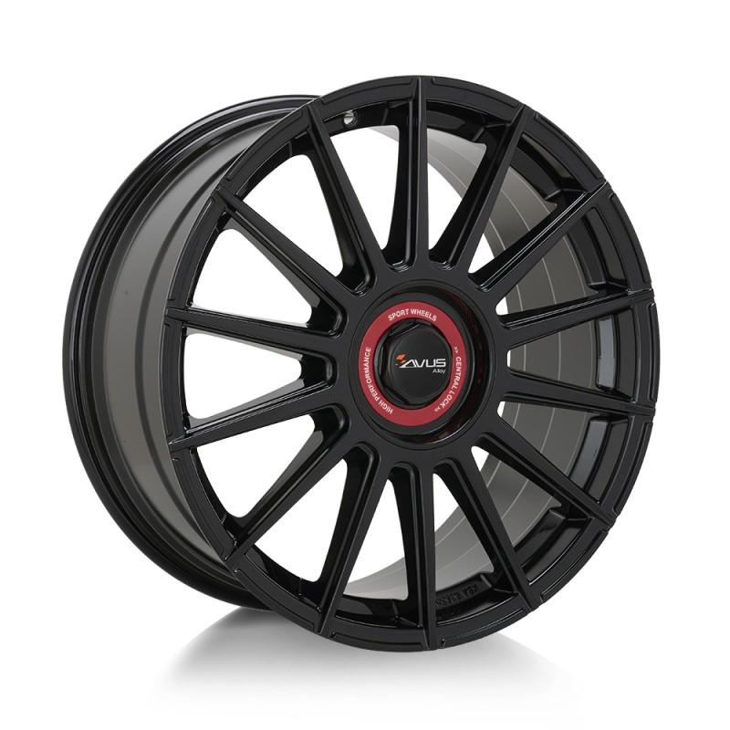 Llanta avus ac-m09 8x18 5x108/114.3 et45 72.6 black cap rosso 