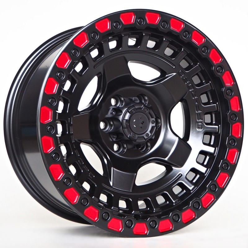 Llanta st wheels of3 (4x4) 9x17 6x139.70 et0 110.10 matt black + red line